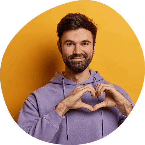 Developer making a heart with his fingers